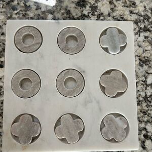 Crate&Barrel Marble Tic-Tac-Toe Set - Gray and White